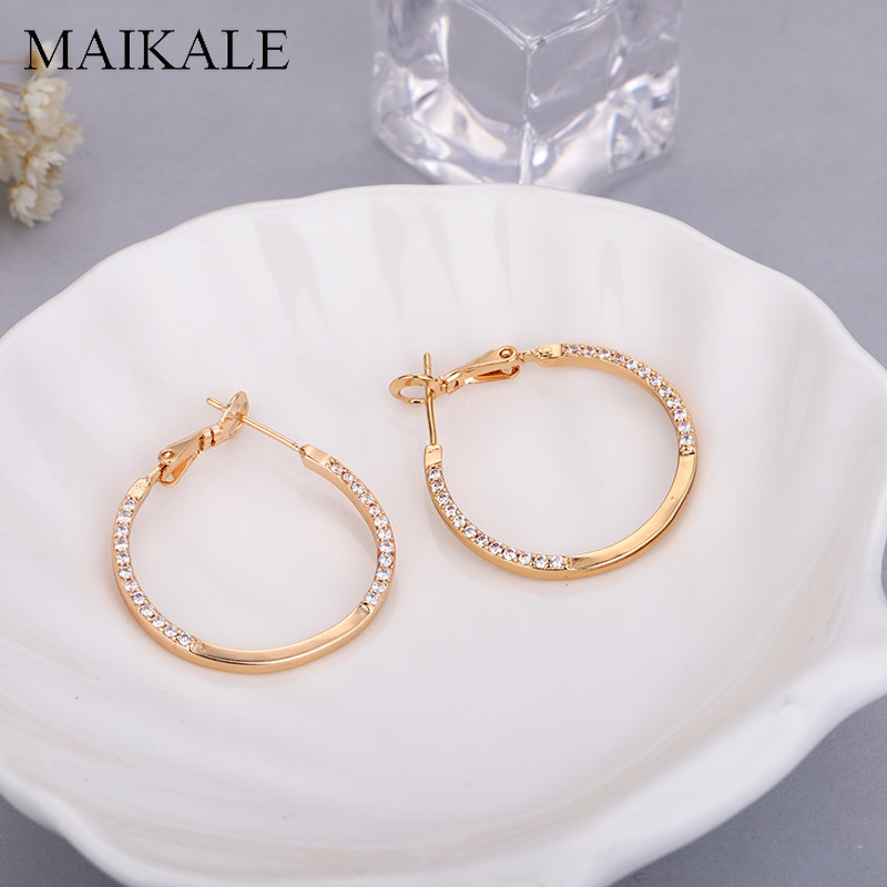 

Hoop & Huggie MAIKALE Fashion Big Circle Earings Golden/Silver Black Cubic Zirconia Earrings For Women Korean Simple Jewelry Gift