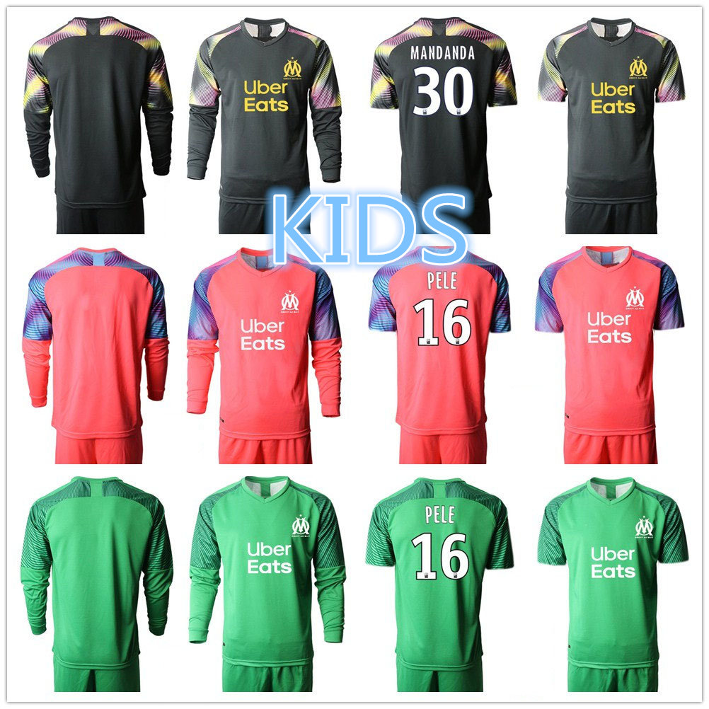 

KIDS Marseille Goalkeeper GK Long Sleeve 16 Yohann Pele Jersey Set Soccer 1 Romain Cagnon 40 Escales 30 Steve Mandanda Football Shirt Kits
