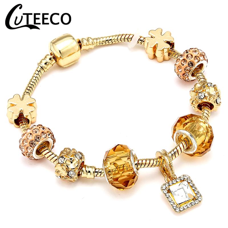 

Charm Bracelets CUTEECO Luxurious Crystal & Bangles High Quality Gold Color For Women Fashion Jewelry Drop