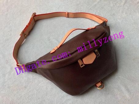 

Fashion Brown Canvas Coated Real Leather BUMBAG M43644 Waist Bag Chest bag Multi-Functional Cross Body Shoulder Bag
