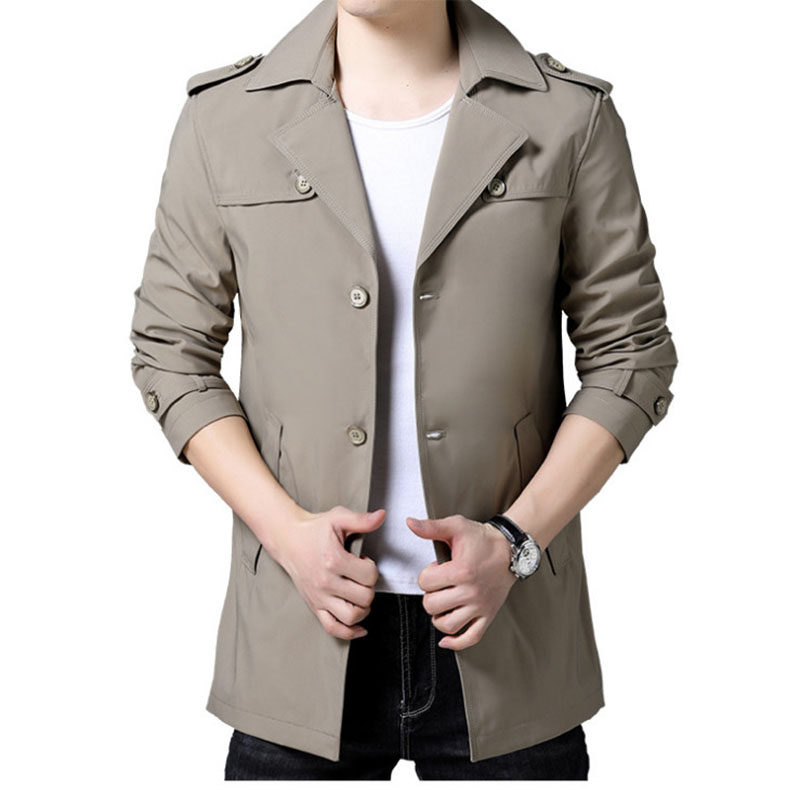 

New Arrival Spring Autumn Korean Comfort Men's Coat Quality Long Trench Coat Business Casual Windbreaker Outwear Men's Jacket, Black