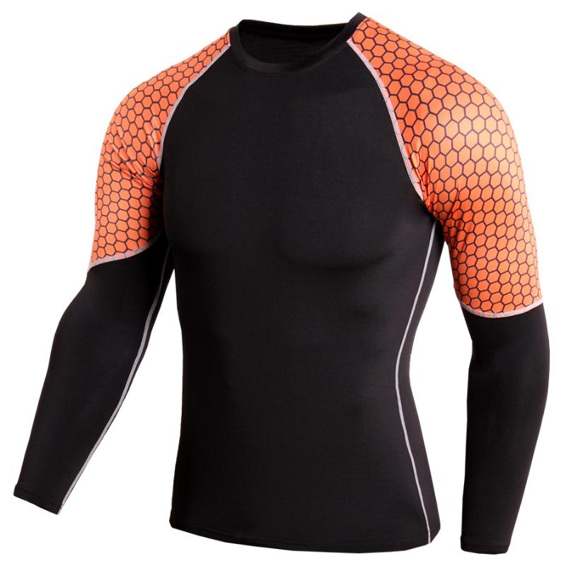 

Patchwork Color Long Sleeve Fitness Gym T Shirt Tight Quick Dry Clothing Men Compression Sportswear Training 6 Colors