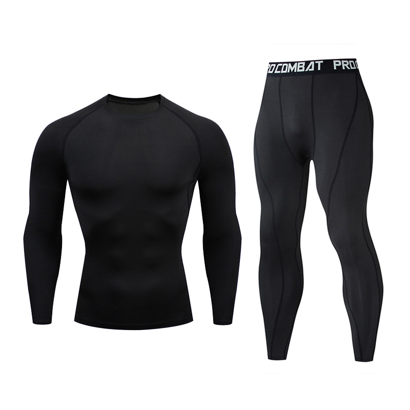 

FUTUREOX compression men's sportswear quick-drying MMA set solid color O-neck T-shirt training gym fitness sports set