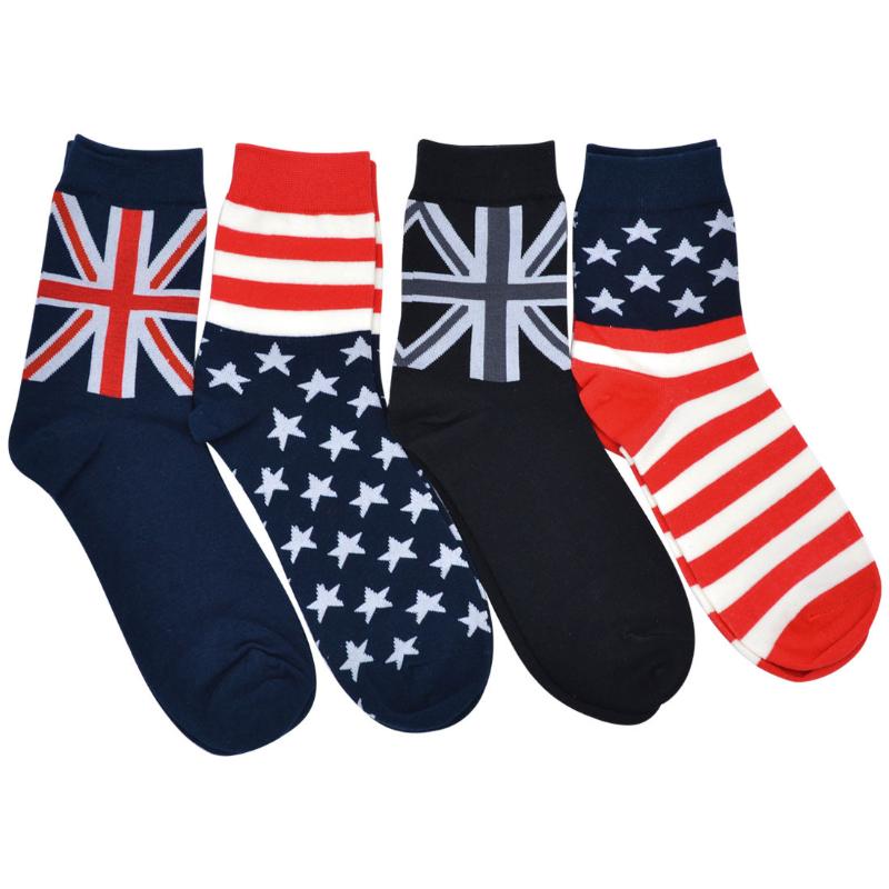 

PEONFLY Fashion Men British Flag Star Pattern Cotton Crew Socks Striped Harajuku Creative Designer Happy Funny Art Socks
