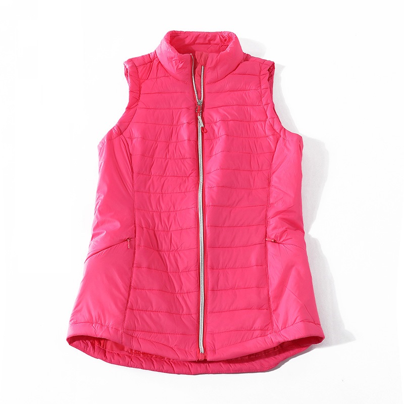

Women Red Zipper Casual Warm Basic Vest Stand Collar Outwear