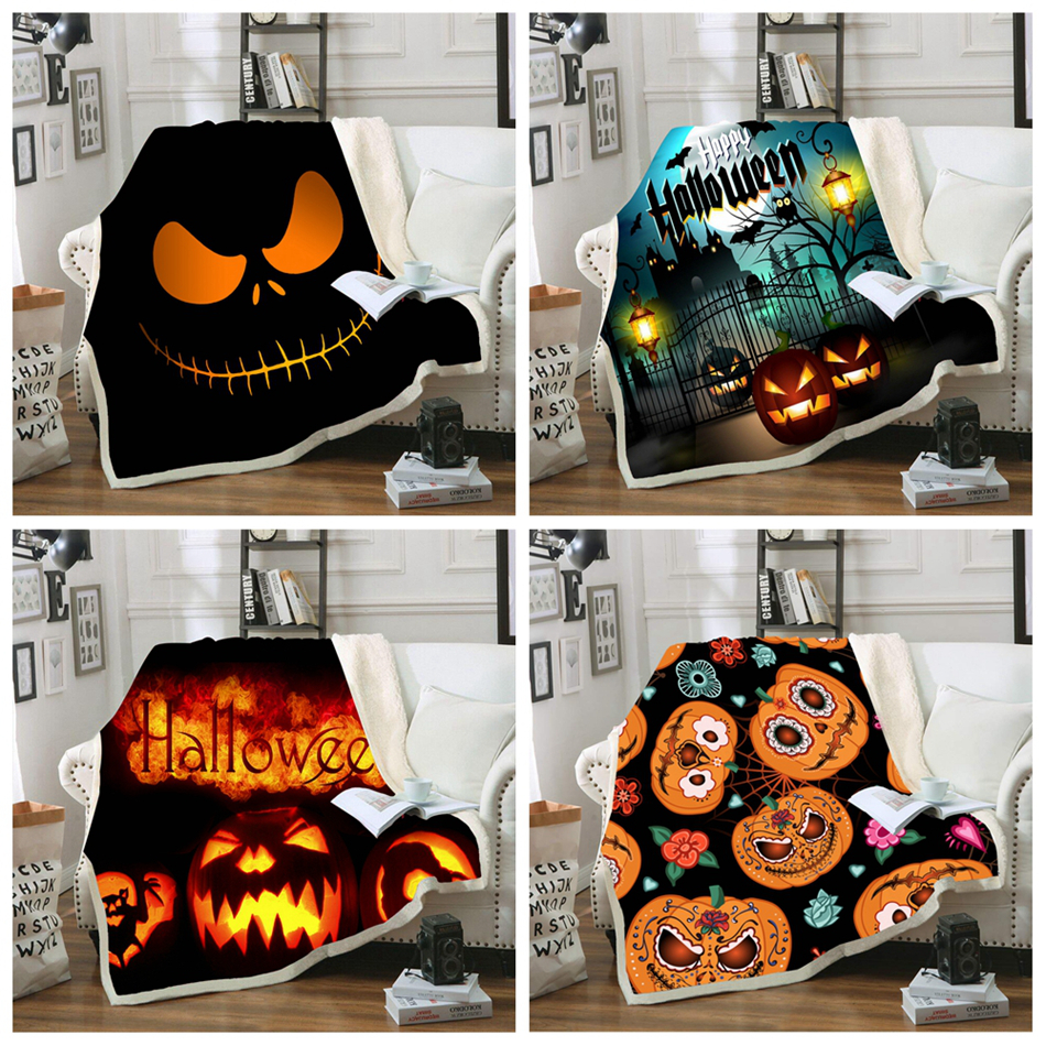 

Halloween Sherpa Blanket 150*130cm pumpkin Ghost 3D Printed Kids Winter Cartoon Plush Shawl Couch sofa throw Fleece Wrap LJJA3256-1