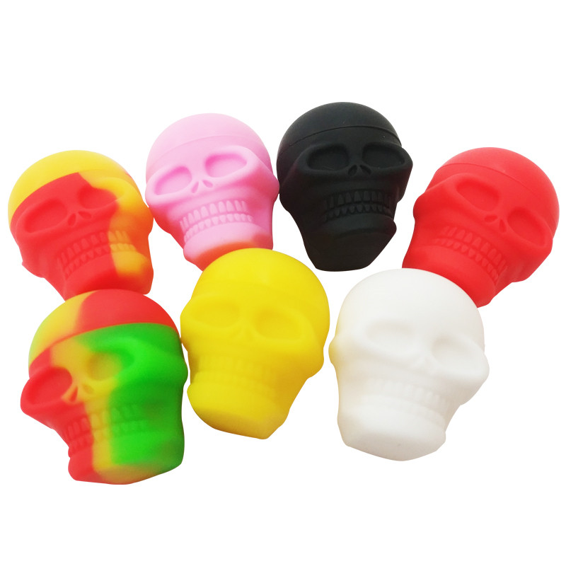 

Container dab wax Jar 100pcs/can 3ml skull container assorted color silicone container for Dabs Silicone wax Silicone Jarss