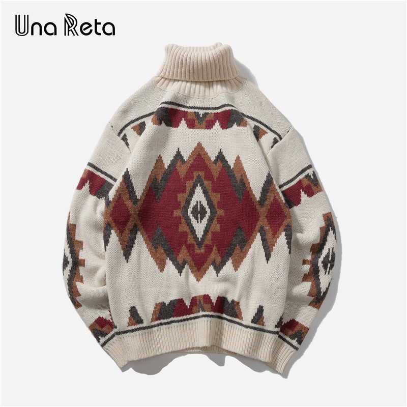 

Una Reta Turtleneck Men's Sweater New Autumn Fashion Print Argyle knitted Sweaters Casual Loose Vintage Pullover Men Y191214, B lu