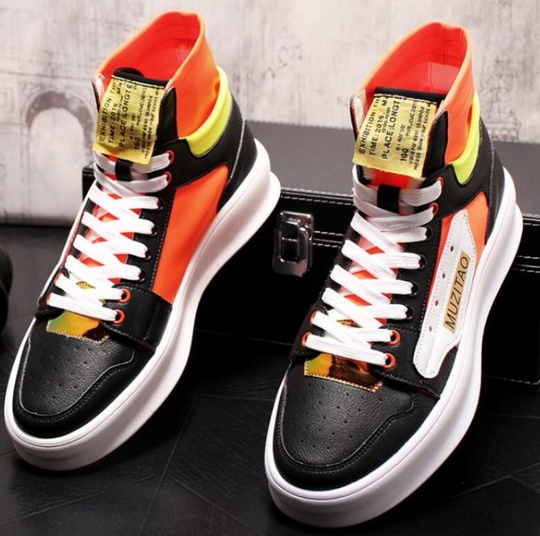 luxe plateforme chaussures de planche-top hauts hommes chaussures hommes mode mocassins à semelles épaisses avec des bottes de cow-boy de tube co