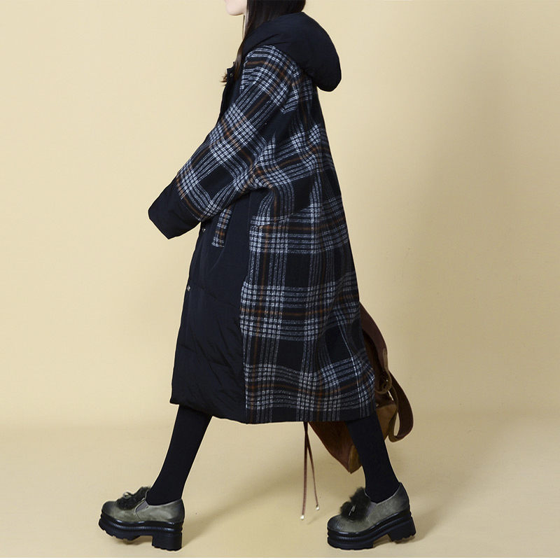 

Woman Winter Coats and Jackets Parka Warm Oversized Hooded Woolen Stitching Cotton Clothing Lady 2019 New Lattice Overcoat f2237, Black gray