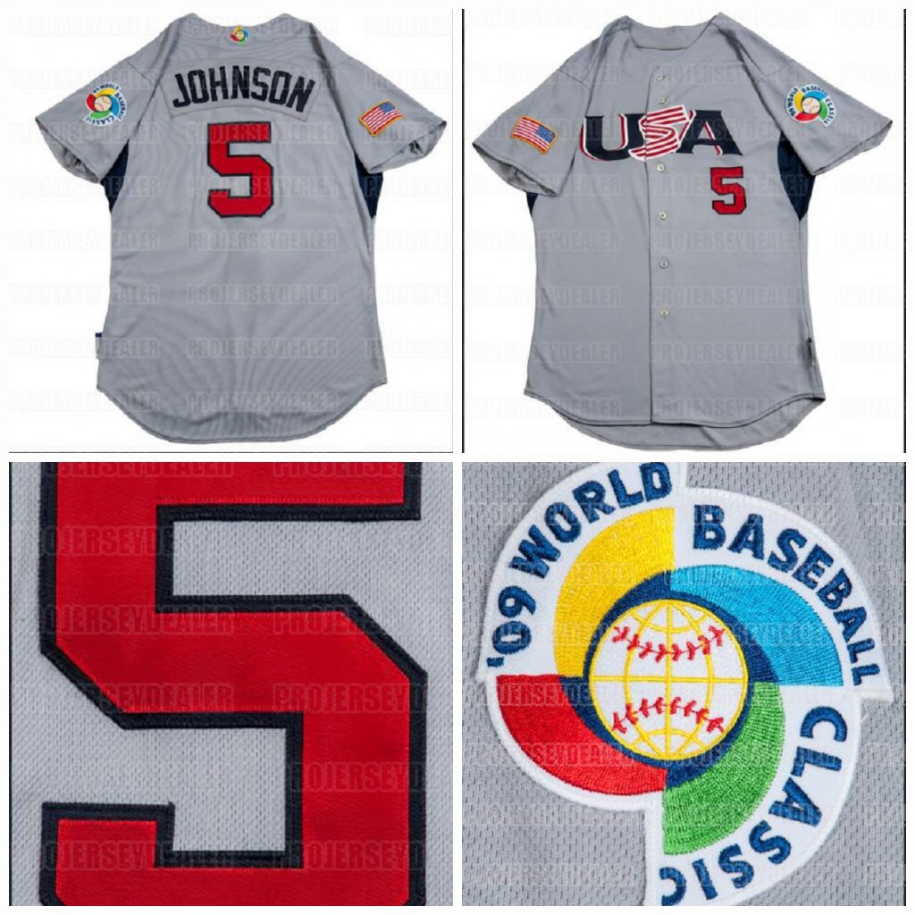 

2009 5 Davey Johnson Game Team USA World Baseball Classic Custom Grey Road Jersey Fast Shipping All Stitched