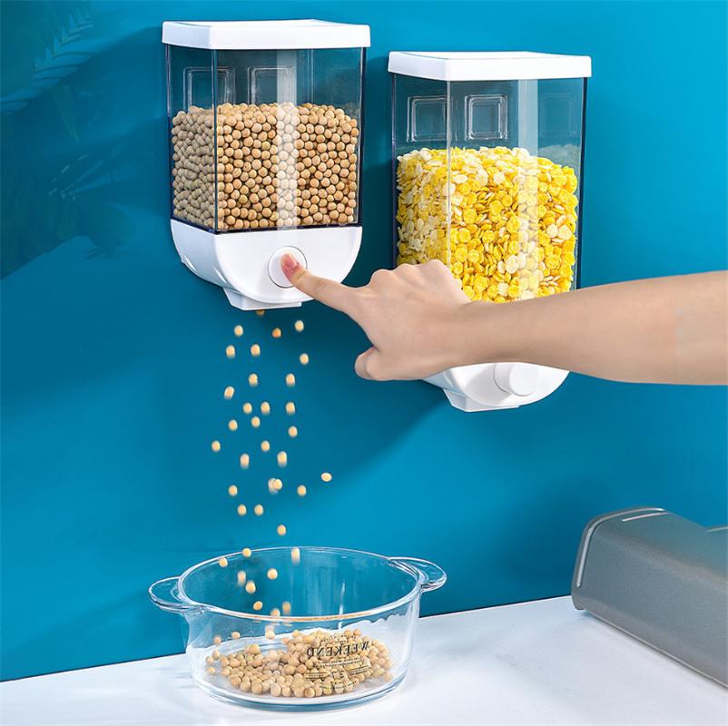 

1000/1500ml Wall Mounted Press Cereals Dispenser Grain Storage Box Dry Container Organizer Kitchen Accessories Tools