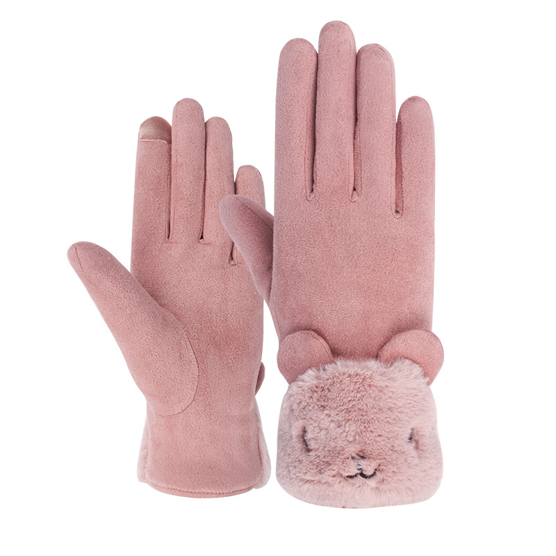

Beautiful Design Soft Material Women Wind Proof Thicken Driving Gloves Student Popular Pink Touchscreen Glove