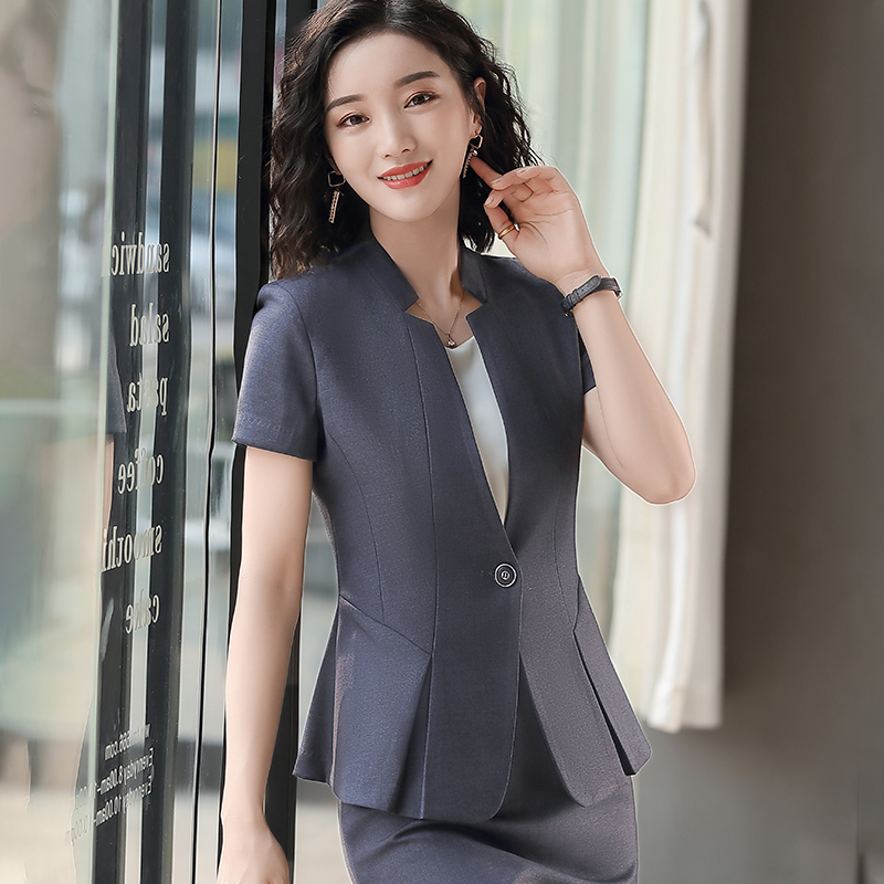 

Summer Fashion Ladies Grey Blazer Women Jackets Short Sleeve Office Female Clothes Styles, Blazer only
