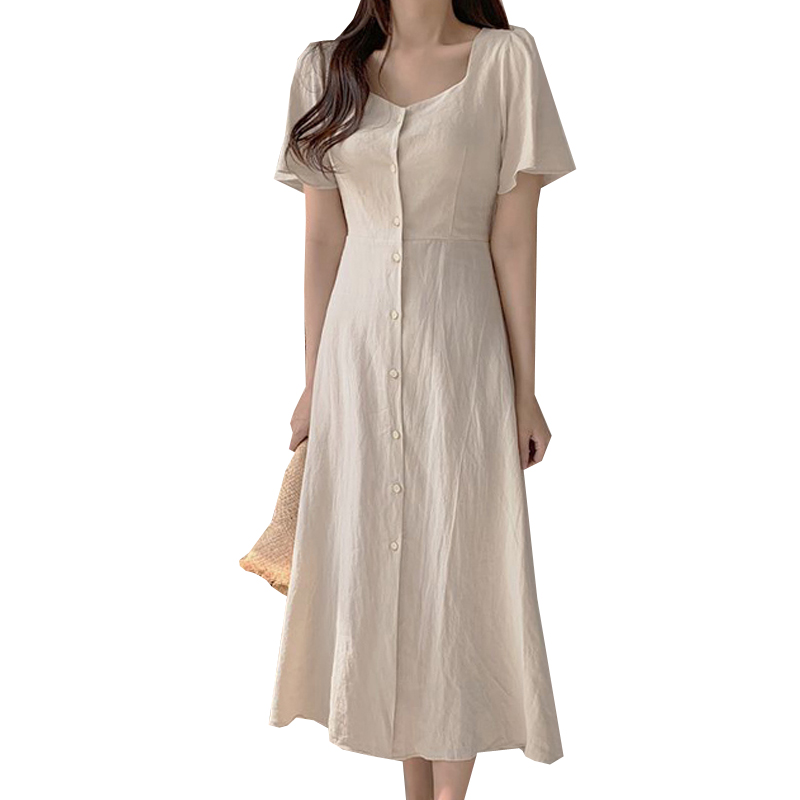 

Elegant Women Dress Fashion High Waist Midi Dresses V-neck Short Sleeve Ladies Dress Women Summer Fashion Women' Slim Dresses, White