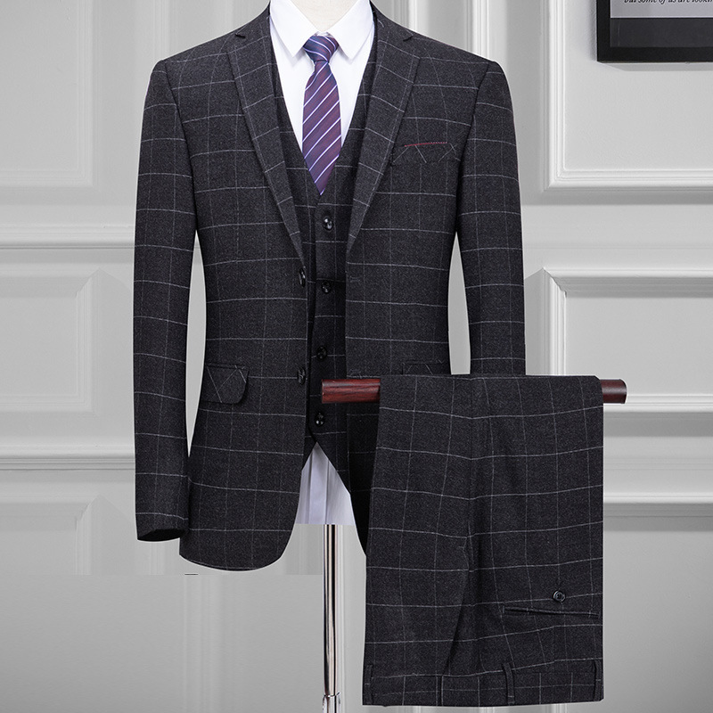 

Big brand men's bridegroom Suit Wedding Dress Plaid suit three piece best man British Style Tuxedo, See chart