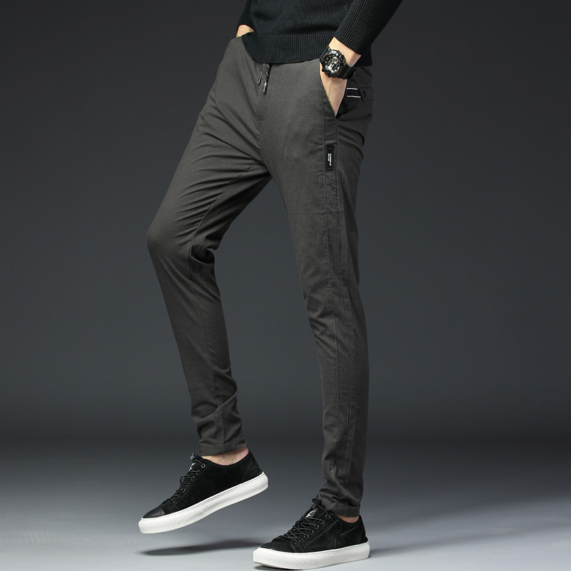 

2018 Spring Summer Men Casual Pants Brand Clothing Trousers Male Sweatpants Elastic Quality Slim Fit Chinos Pantalon Homme, M26 black