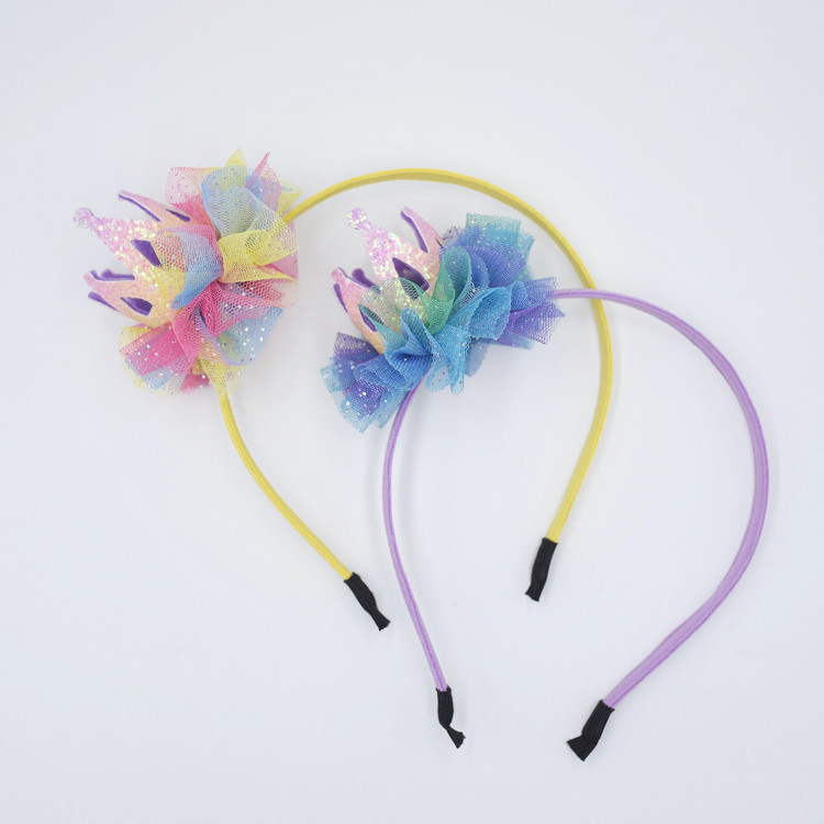 

10pcs ins Boutique Glitter 3D Tiaras Hair Sticks Solid Gradient Gauze Floral Crown Hairbands Fashion Princess Hair Accessories, Blue