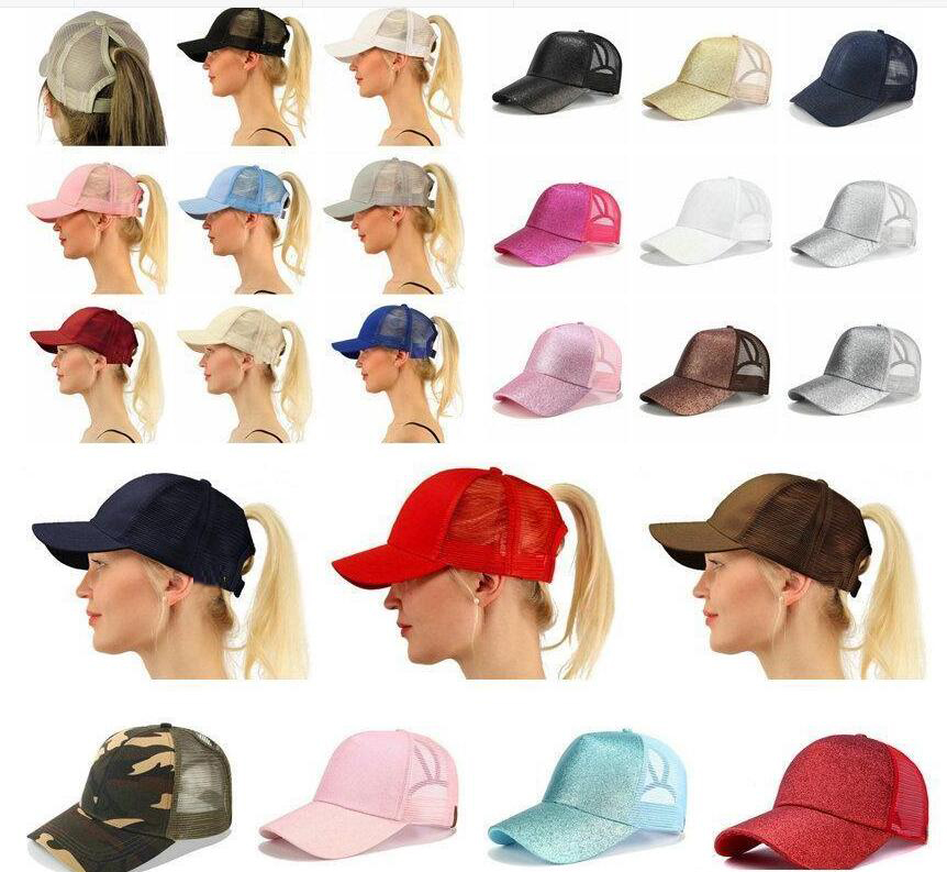 

Glitter Women Baseball Cap Ponytail Mesh Snapback Hat Casual Sport Sun Caps Sequins Shining Washed Adjustable Hats, Multi