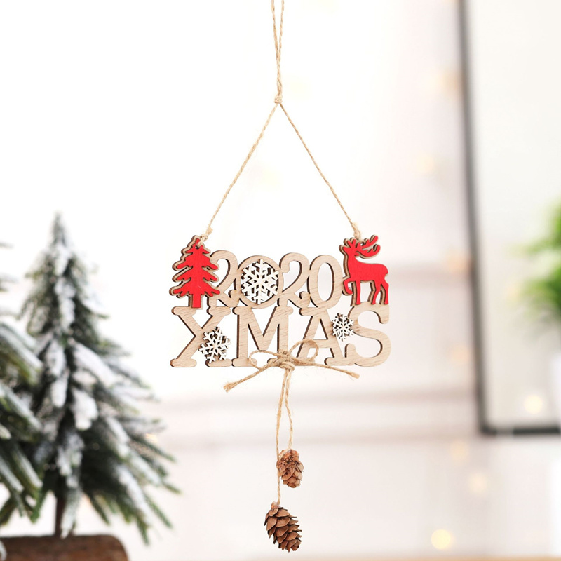 

2020 New Year Hanging Ornaments Christmas Decorations Window Door Tree Wood Hanging Pendant Drop Ornaments Festive Supplies