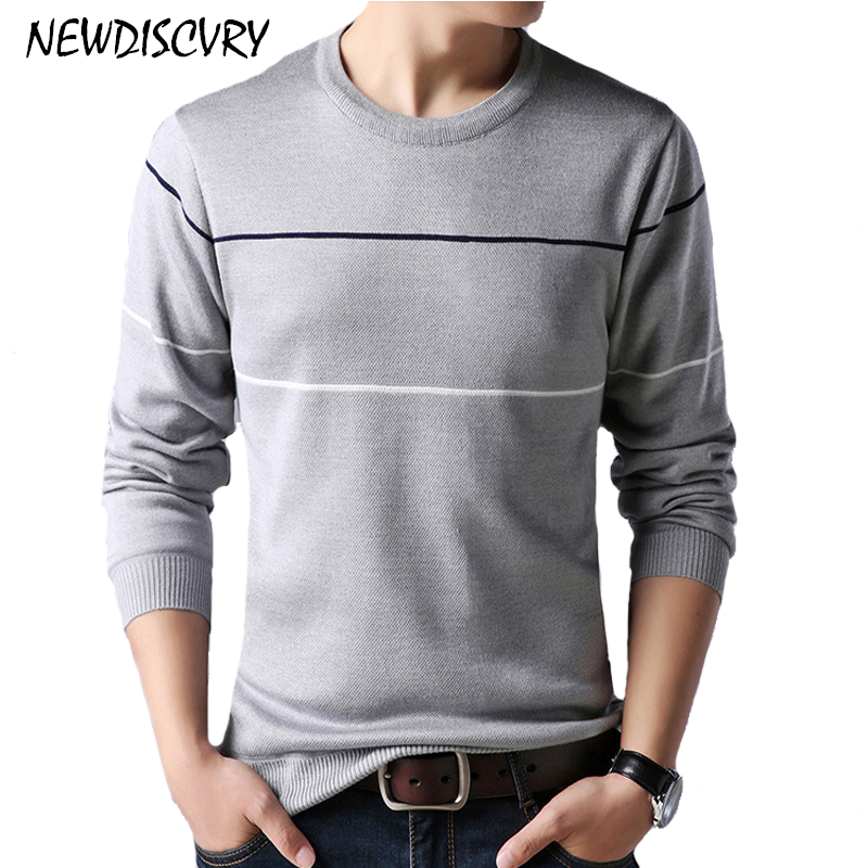 

NEWDISCVRY Men Cotton Sweater 2018 Fashion Liner O-Neck Pull Homme Winter Thick Warm Mens Sweaters Men Casual Stripe Pullover, Blue
