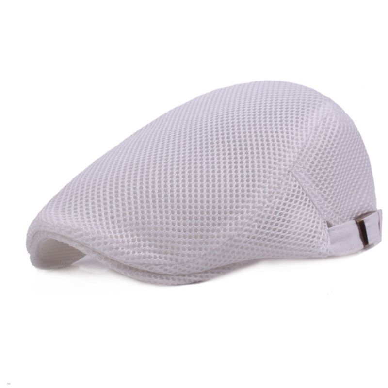 

Fashion Casual Wild Men Breathable Mesh Beret Outdoor Outing Visor Solid Color Travel Sports Sun Hat, White
