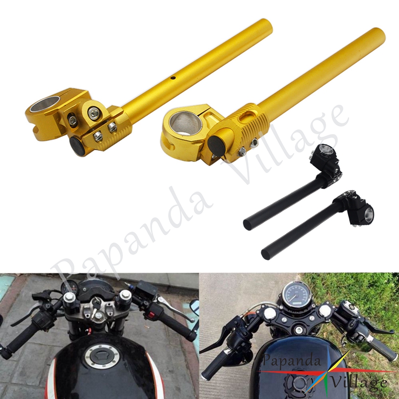 

Gold CNC Aluminum Cafe Racer 7/8 inch Handlebar Racing Adjustable 25-32MM Clip On Fork Handle Bar Universal Bobber Chopper