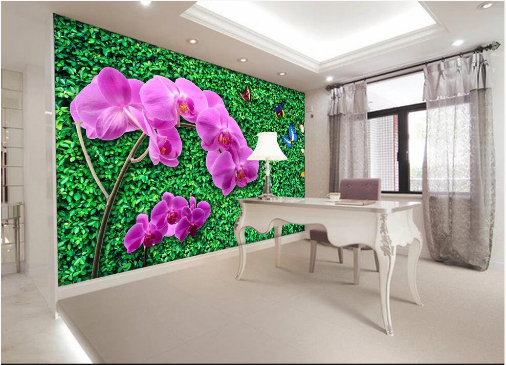 

WDBH 3d wallpaper custom photo Fresh green idyllic phalaenopsis green background Wall covering home decor wall art 3d stickers, Non-woven
