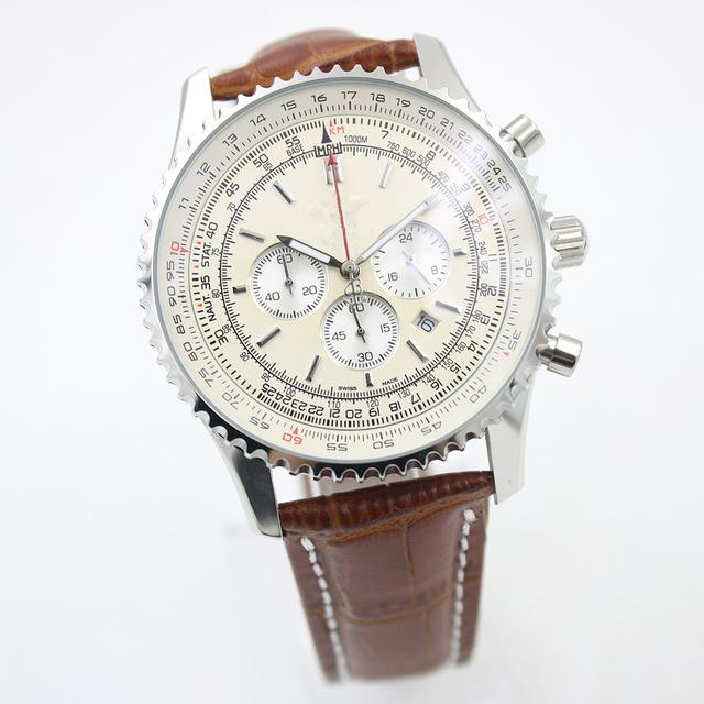 

New fashion men wristwatch automatic sports watches 46 mm white dial leather strap high quality mens quartz watches black watch, 05