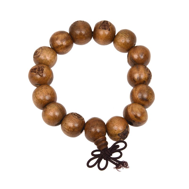 

Buddhist Brown Wooden Carved Prayer Beads Wrist Mala Bracelet