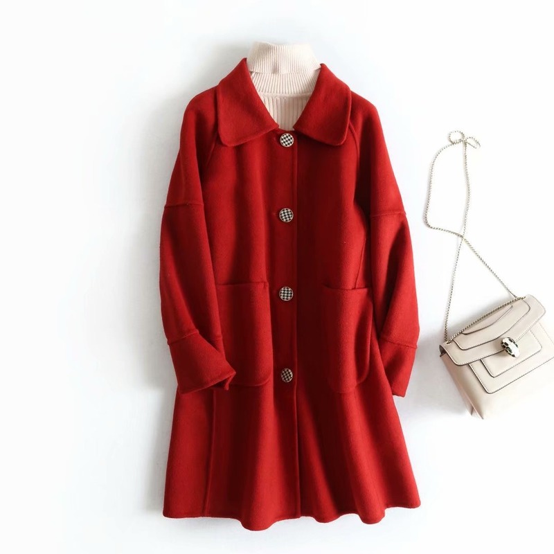

2019 Autumn Winter New High-end Double-sided 100% Pure Wool Coat Large Pocket Simple Long Section Double-faced Coat Cc151, Black