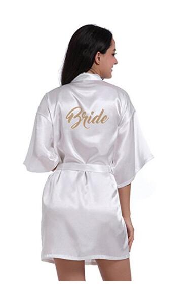 

Silk Bride of Mother Robe with Gold Letter Sexy Women Short Satin Wedding Kimono Sleepwear Get Ready Robes, Rose red mother of t