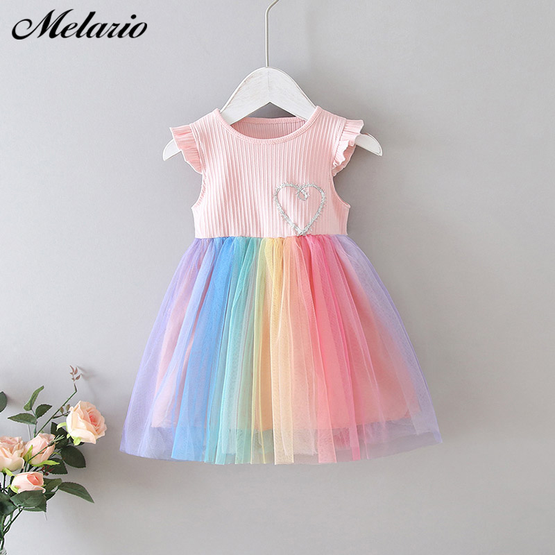 

Melario Girls Dress Summer Cute Mesh Princess Dresses Kids Rainbow Costumes Party Dress Outfit Children Clothing, Ay474gray