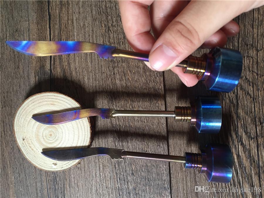 

Rainbow Titanium Carb Cap Tool Domeless Titanium Ti Nail 14mm 18mm Titanium sword Dab Tool with Carb Cap Dabber