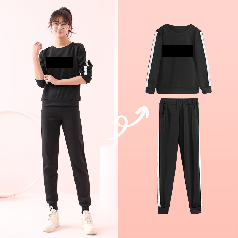 

Sports suit tracksuit female women 2 piece set sports suits turtleneck set cotton striped sweatsuit winter casual trousers suit, Black jacket pants