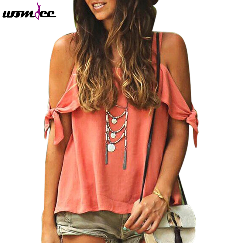 

Casual Women T-Shirt 2016 Fashion Sexy Summer Tops Strap Off The Shoulder O-Neck Short Sleeve Solid Loose Shirt for Women, Red
