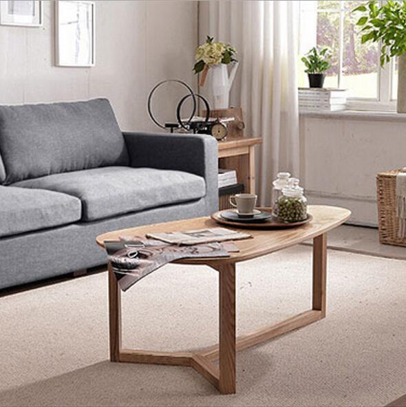 Nordic oval solid wood tea table Living Room Furniture small family modern concise creative white wax wooden tables-image-487380698