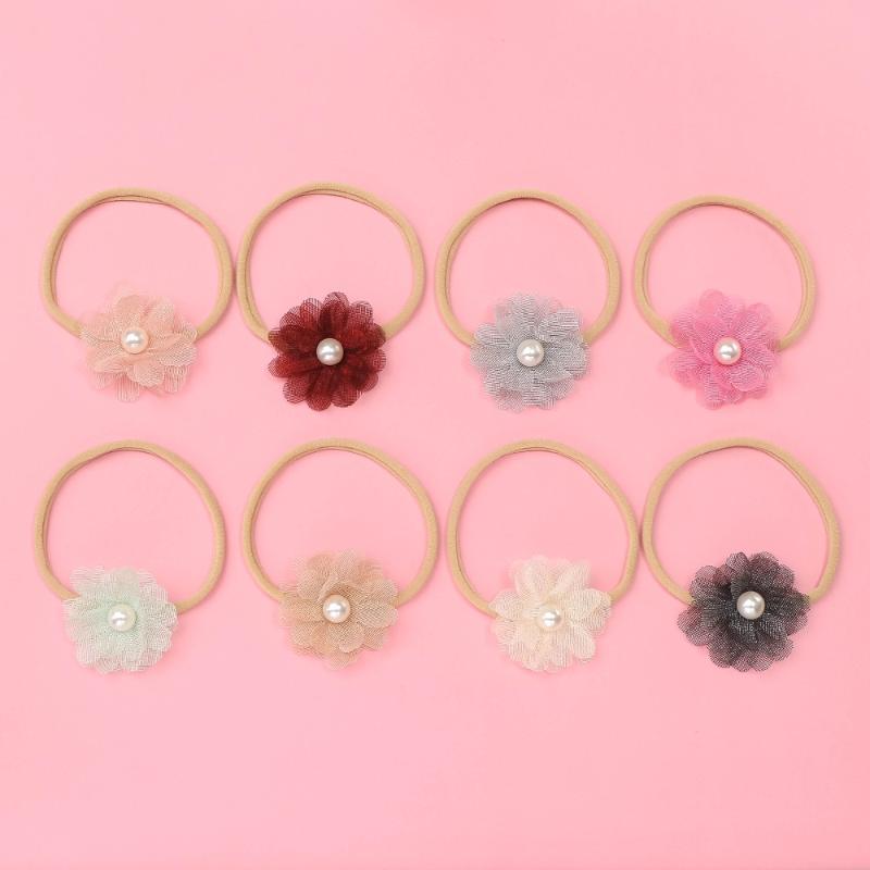 

Boutique 24pcs Fashion Cute Pearl Flower Nylon Headbands Floral Super Soft Hairbands Newborn Princess Headwear Hair Accessories