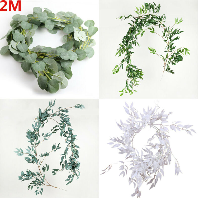 

Artificial Fake Eucalyptus Garland Long Leaf Plants Greenery Foliage Willow Plant Green Leaves Home Decor Silk Flower