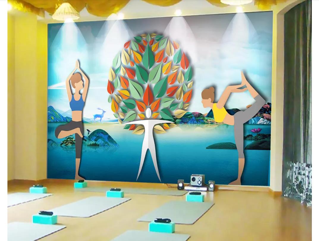 

Custom 3d photo murals wall paper Yoga gym bodybuilding background wall decoration papel de parede, Custom any size