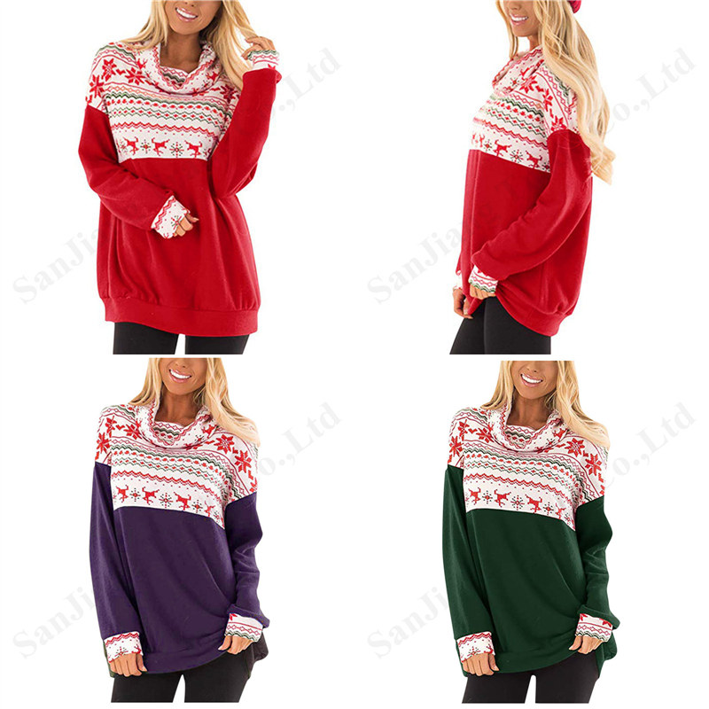 Women Hoodies Tops Fashion Winter Splice Hooded Long Sleece Collar Plush Sweatshirt Blouse