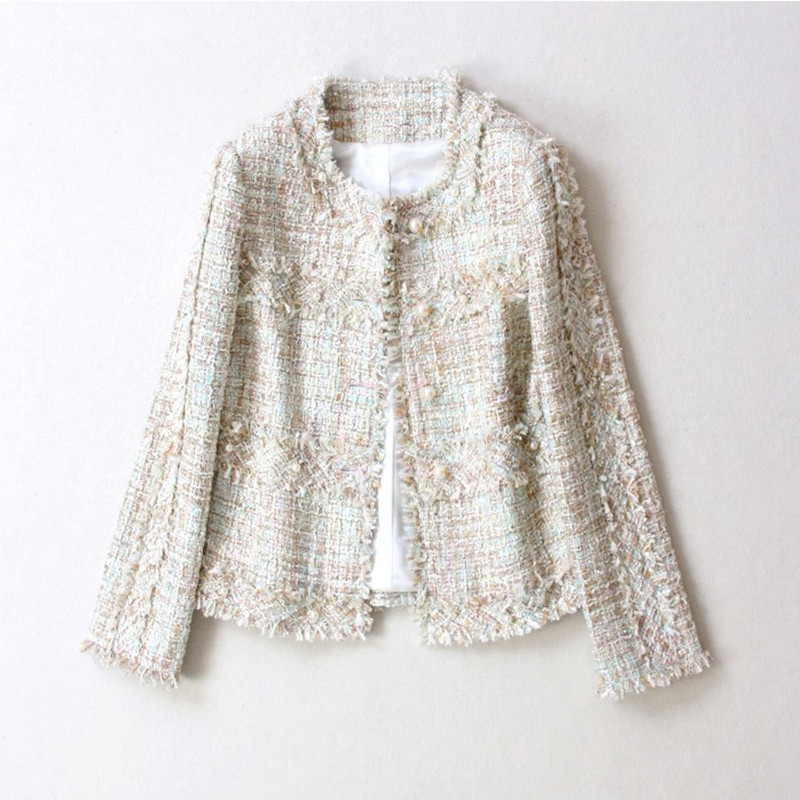 

Autumn winter Classic Tassel Women Jacket Fashion Tweed Short Coat Womens Casual loose large size Outerwear, Black