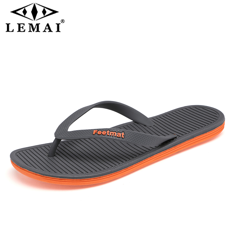 

LEMAI Couple flip-flops female flat simple casual pinch beach shoes men's casual wild sandals and slippers, Gray orange