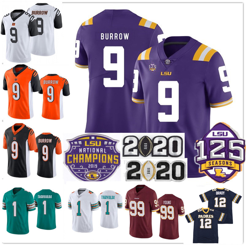 

Mens Joe Burrow Burreaux Tua Tagovailoa Chase Young Tom Brady College Football Jerseys LSU Tigers Odell Beckham Jr.