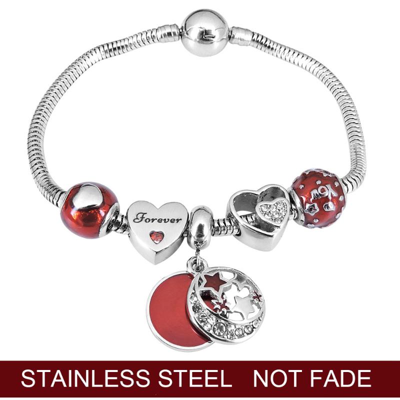 

2020 Fit Pandoras Snowflake pendant Red star & Moon handmade bracelet beads jewelry charm Stainless Steel bracelet for women