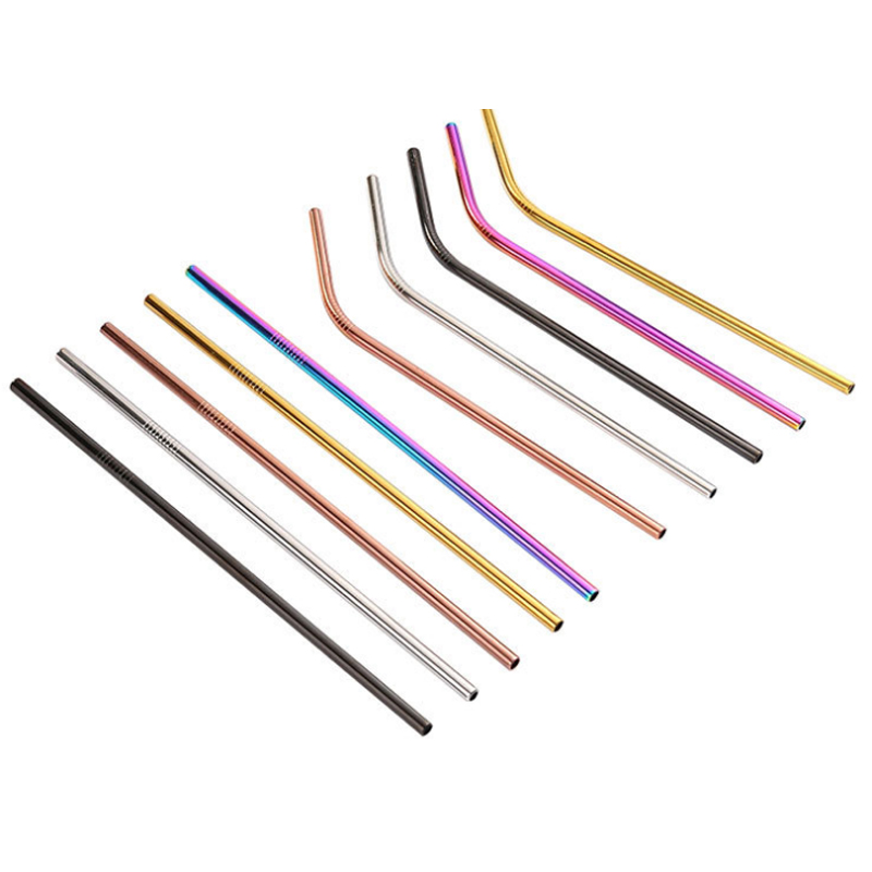 

8.5 inch 10.5 inch Colorful Stainless Steel Drinking Straws Straight and Bent Reusable Filter and Cleaning Brush Party Bar Accessories
