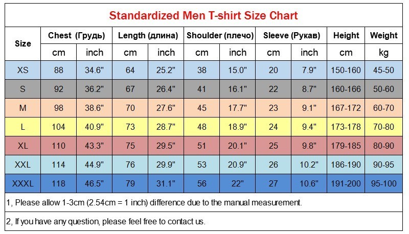 Shirt Size Height Weight Chart