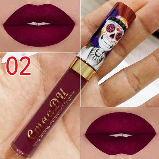 

HOT Makeup CmaaDu Matte Lipstick Lip Gloss 6 Colors Metal Pearlescent Skull Head Single Lipsticks Free Shipping, Mixed color