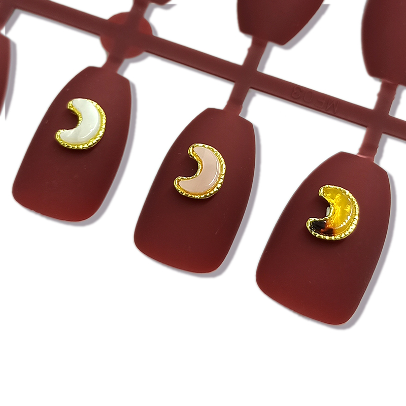 

10pcs alloy nail art rhinestone moon metal base inlaid shell high-end DIY trendy nail accesories