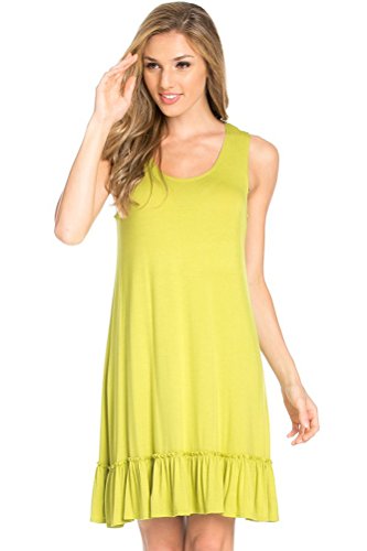 

iconic luxe Women's Solid Tank Dress with Ruffled Hem, Lime